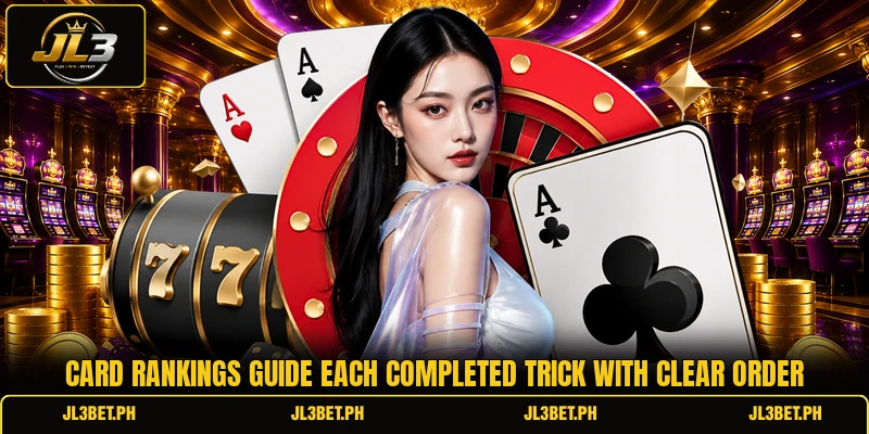 Card rankings guide each completed trick with clear order