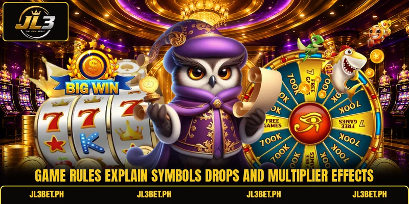 Game rules explain symbols drops and multiplier effects