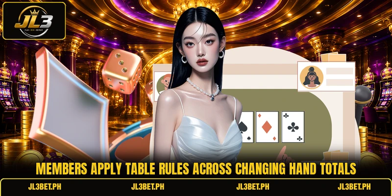 Members apply table rules across changing hand totals